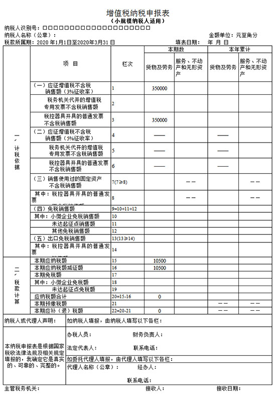 增值稅納稅申報表（小規模納稅人適用）